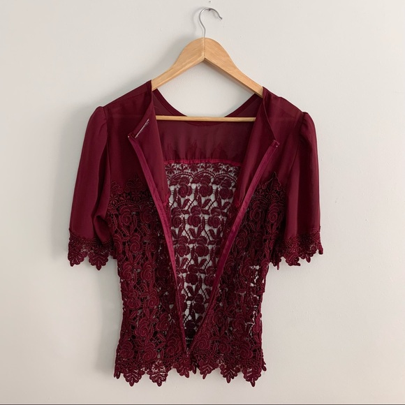 Cranberry Sheer Crochet Lace Blouse Top (XS-M) - Picture 7 of 8